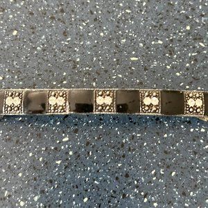 50’s Vintage Barrette Hair Clip Black Stone with clear crystal silver tone